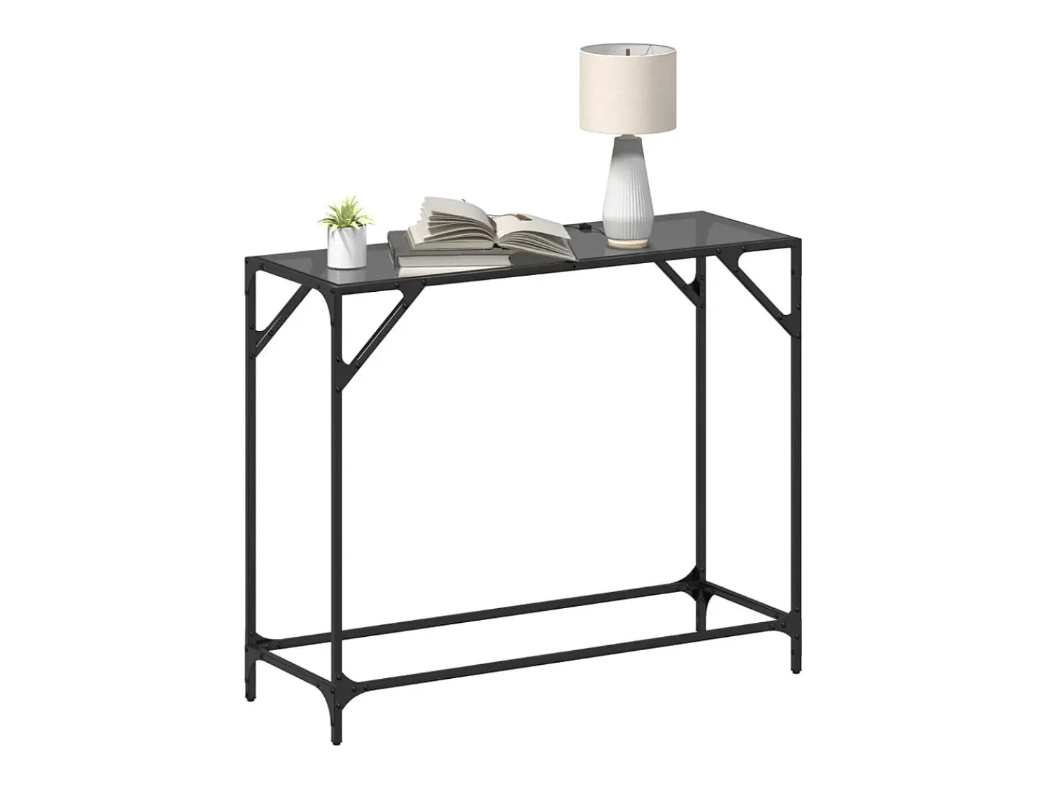 Consola| Mesa consola com tampo em vidro 98x35x81 cm aço PT236550 Preto