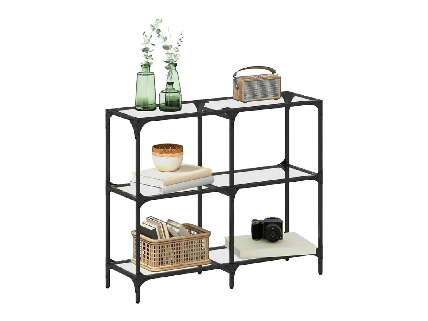 Best Mesa consola com tampo em vidro 98x30x81 cm aço PT828074 Transparente