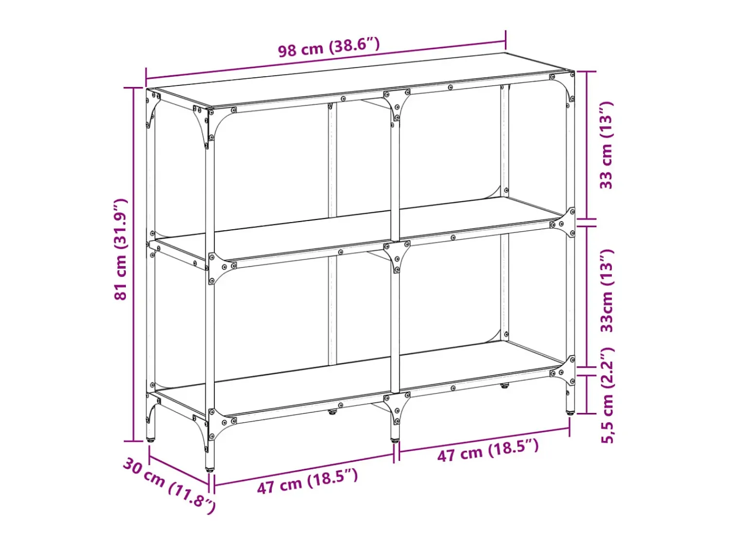 vidaxl Mesa consola com tampo em vidro 98x30x81 cm aço Transparente