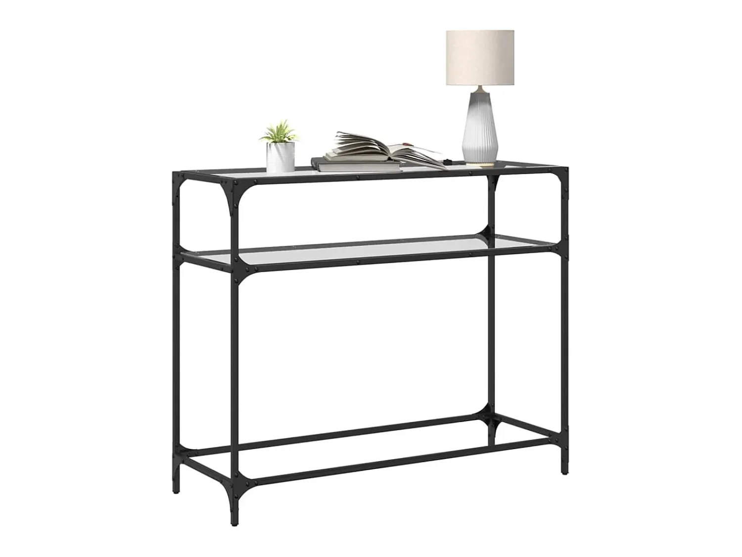 Consola| Mesa consola com tampo em vidro 98x35x81 cm aço PT933747 Transparente