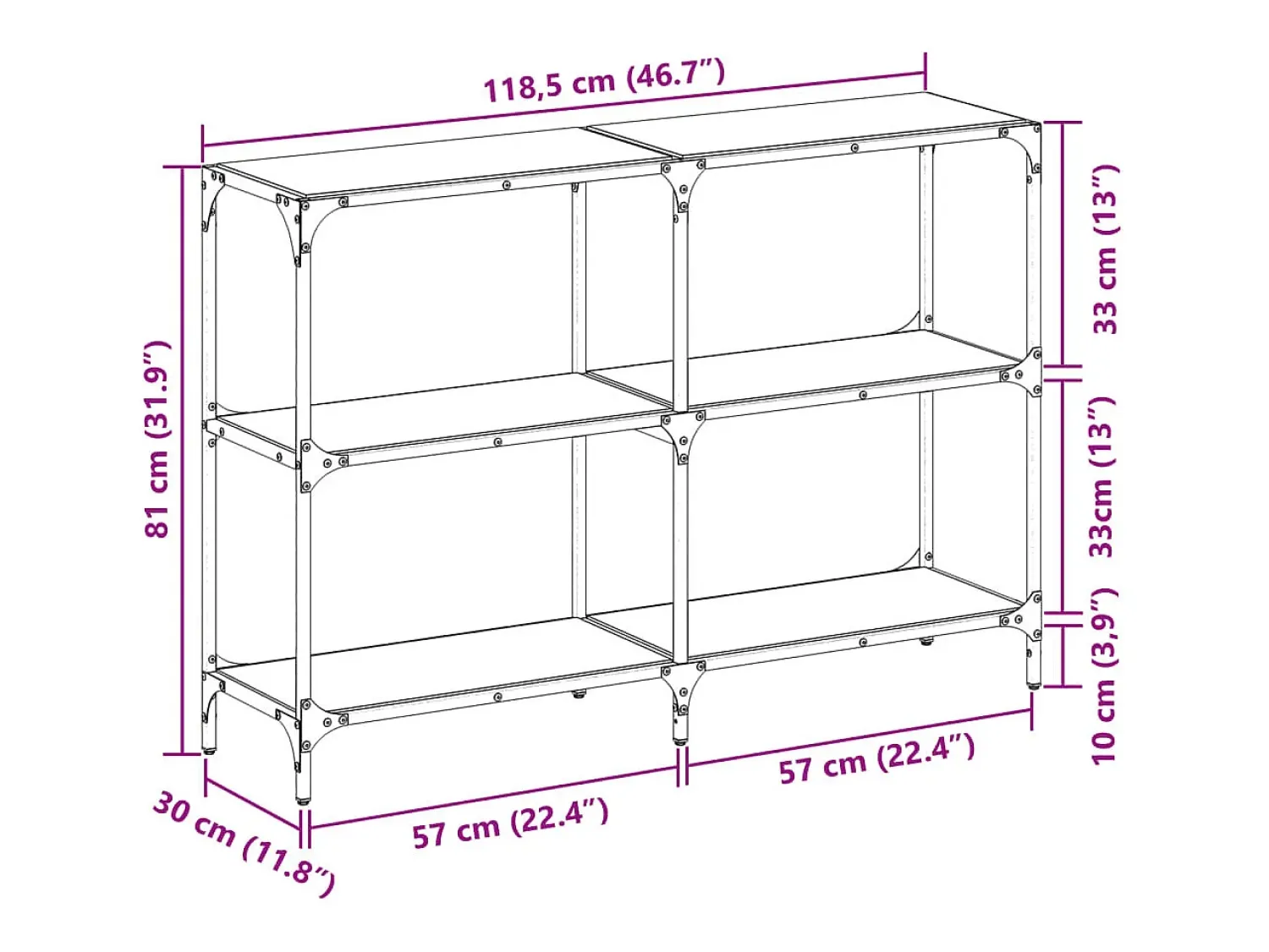 Consola*vidaxl Mesa consola com tampo em vidro 118,5x30x81 cm aço Preto