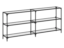 Consola*vidaxl Mesa consola com tampo em vidro 194,5x30x81 cm aço Transparente