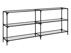 Consola*vidaxl Mesa consola com tampo em vidro 194,5x30x81 cm aço Transparente