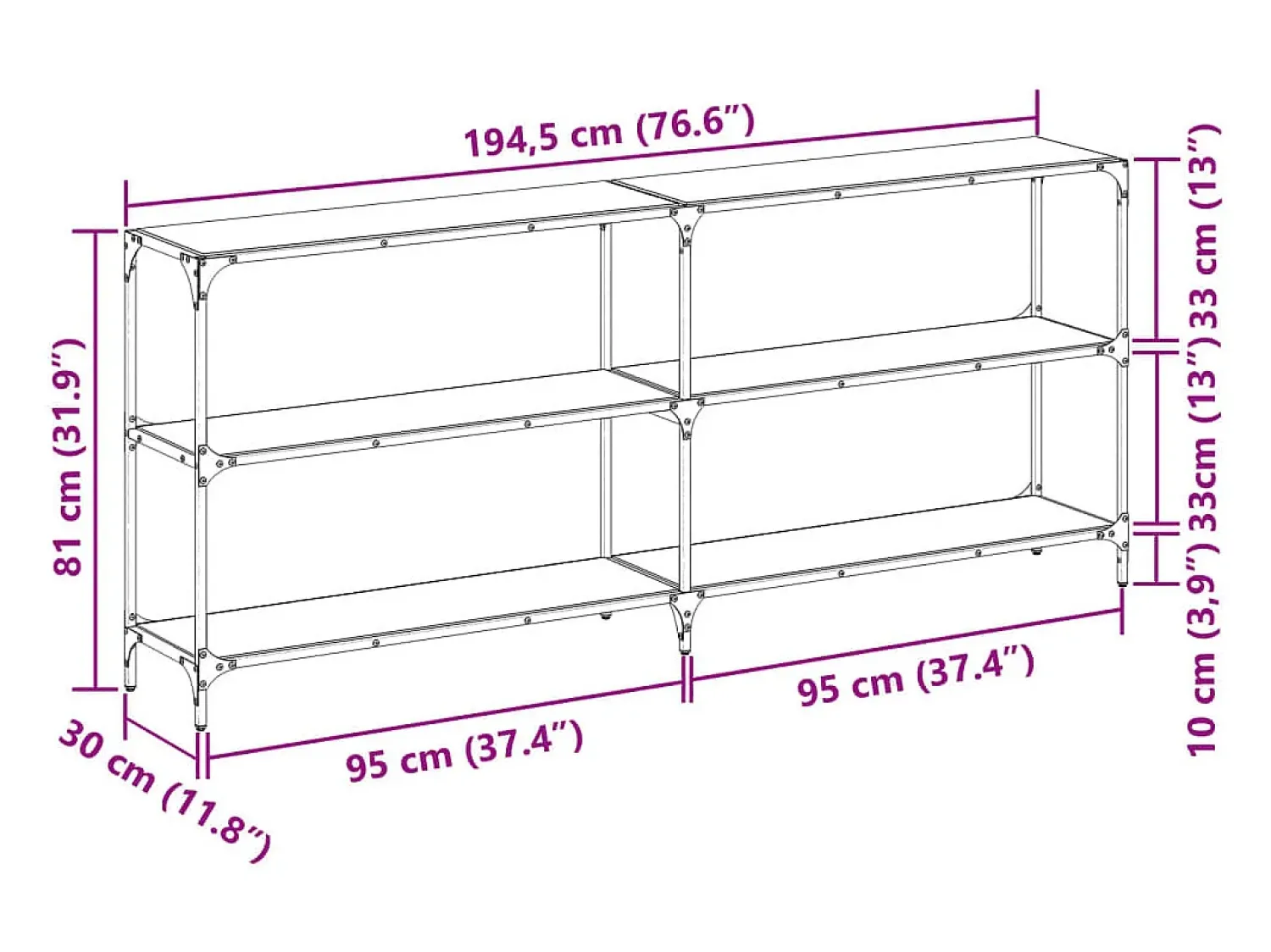Consola*vidaxl Mesa consola com tampo em vidro 194,5x30x81 cm aço Transparente
