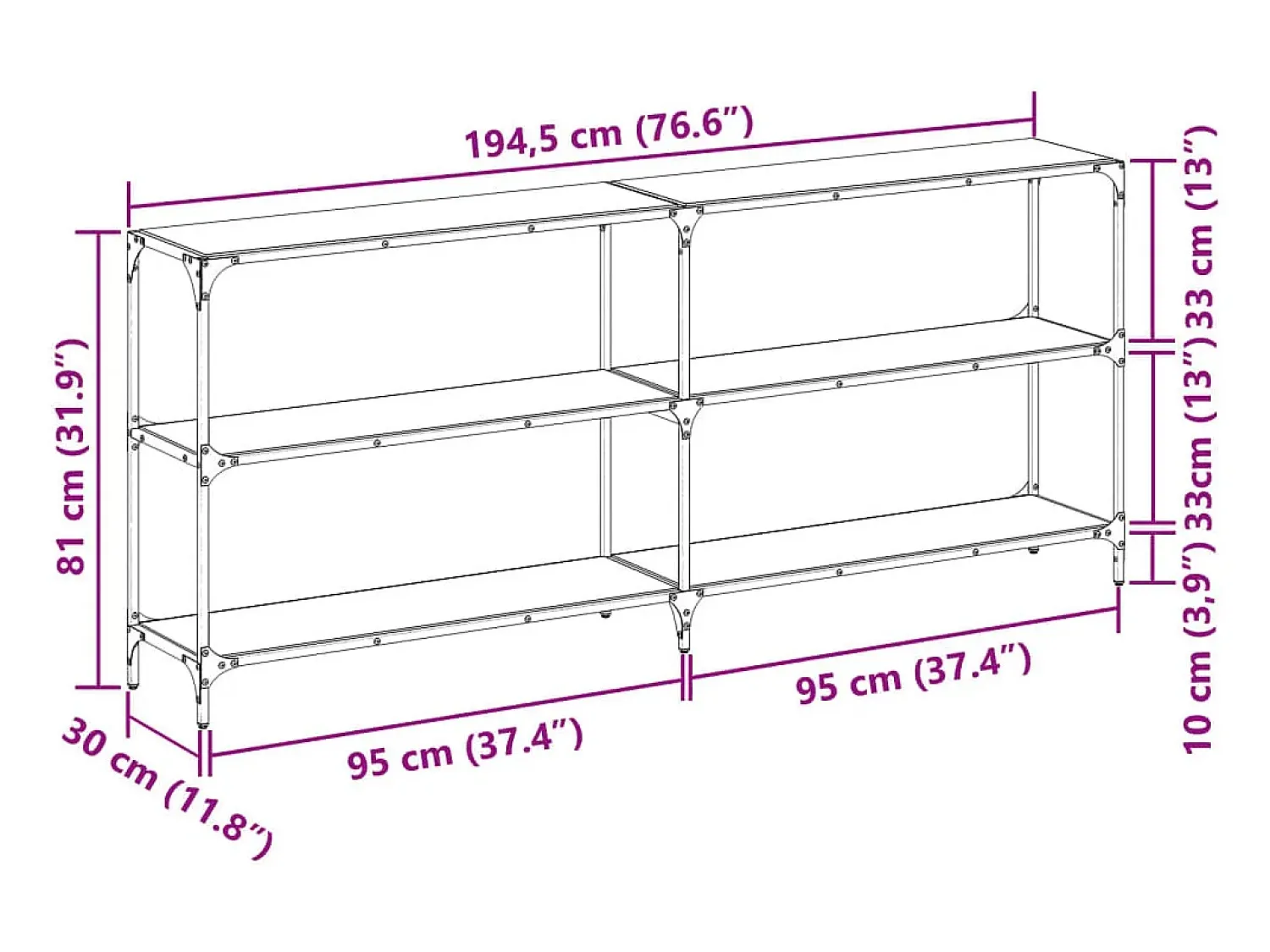 Consola*vidaxl Mesa consola com tampo em vidro 194,5x30x81 cm aço Transparente