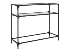 Outlet vidaxl Mesa consola com tampo em vidro 98x35x81 cm aço Transparente