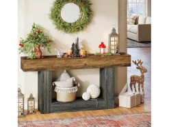 Best Tribesigns Mesa consola de 160 cm de comprimento, mesa de entrada de 2 níveis, mesa de sofá com arrumação, mesa de sofá de madeira de quinta para sala de estar, corredor Multicor