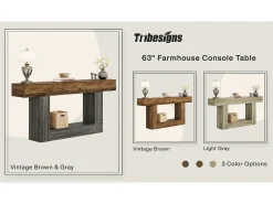 Best Tribesigns Mesa consola de 160 cm de comprimento, mesa de entrada de 2 níveis, mesa de sofá com arrumação, mesa de sofá de madeira de quinta para sala de estar, corredor Multicor
