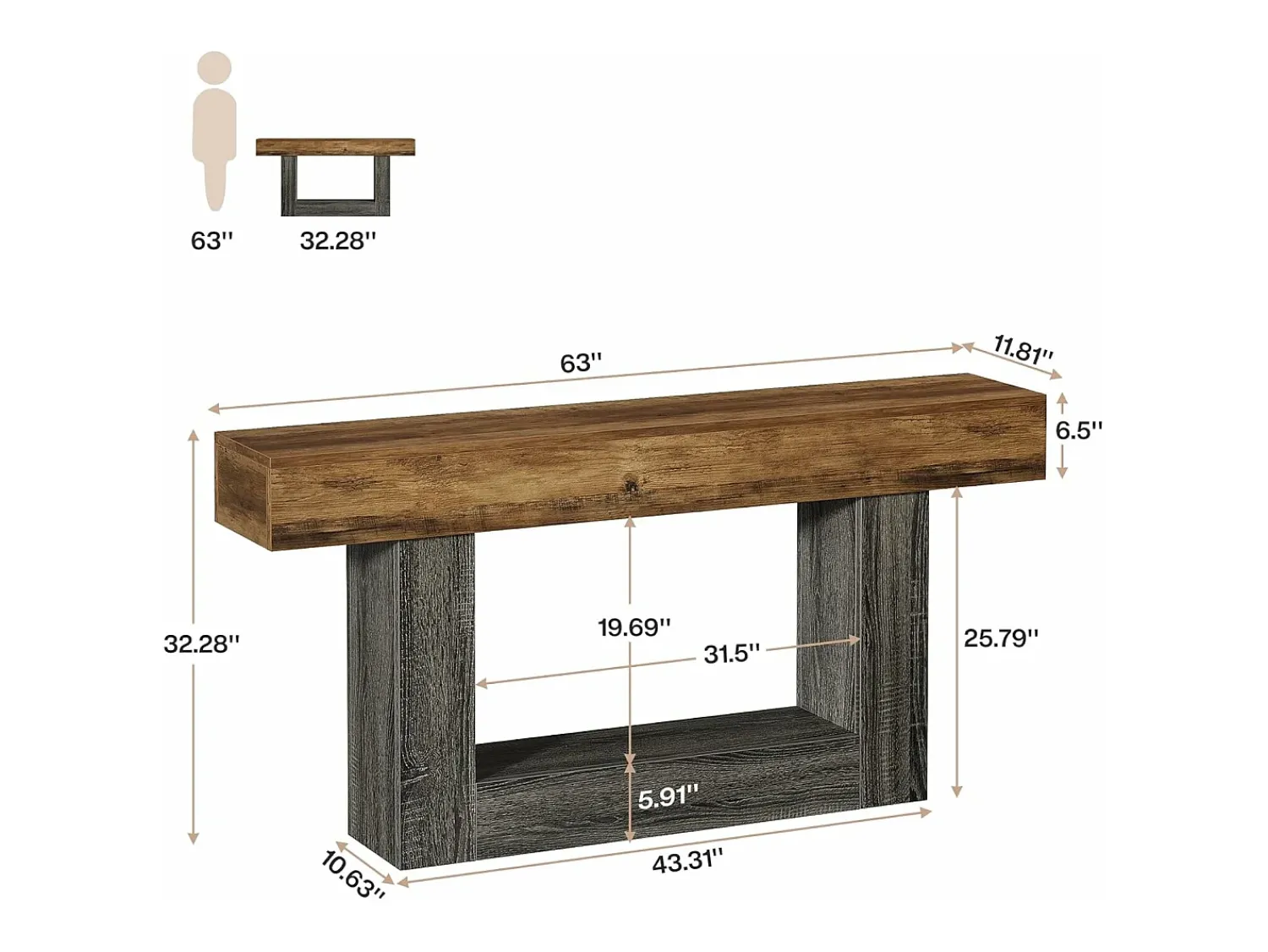 Best Tribesigns Mesa consola de 160 cm de comprimento, mesa de entrada de 2 níveis, mesa de sofá com arrumação, mesa de sofá de madeira de quinta para sala de estar, corredor Multicor