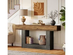 Best Tribesigns Mesa consola de 160 cm de comprimento, mesa de entrada de 2 níveis, mesa de sofá com arrumação, mesa de sofá de madeira de quinta para sala de estar, corredor Multicor