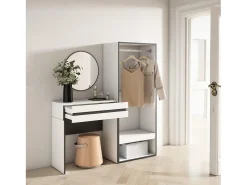 Skraut Home Mesa consola de entrada, 130x35x145cm, Com gaveta, Roupeiro aberto,^ Consola