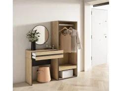 Consola|Skraut Home Mesa consola de entrada, 130x35x145cm, Com gaveta, Roupeiro aberto, Carvalho Natural claro