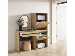 Discount Skraut Home Mesa consola de entrada, 130x35x145cm, Com gaveta, Sapateira, Carvalho Natural claro