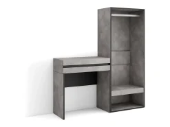 Consola*Skraut Home Mesa consola de entrada, 130x35x145cm, Com gaveta, Roupeiro aberto, Cimento Cinzento