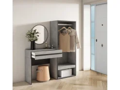 Consola*Skraut Home Mesa consola de entrada, 130x35x145cm, Com gaveta, Roupeiro aberto, Cimento Cinzento