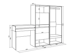 Consola*Skraut Home Mesa consola de entrada, 190x35x145cm, Com gaveta, Sapateira, Roupeiro aberto, Cimento Cinzento