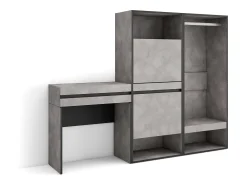 Consola*Skraut Home Mesa consola de entrada, 190x35x145cm, Com gaveta, Sapateira, Roupeiro aberto, Cimento Cinzento