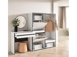 Consola|Skraut Home Mesa consola de entrada, 190x35x145cm, Com gaveta, Sapateira, Roupeiro aberto, Branco