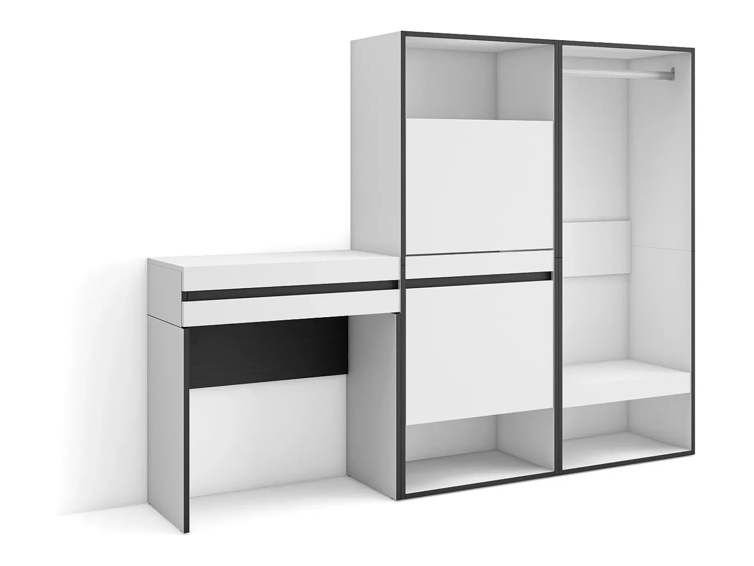 Consola|Skraut Home Mesa consola de entrada, 190x35x145cm, Com gaveta, Sapateira, Roupeiro aberto, Branco