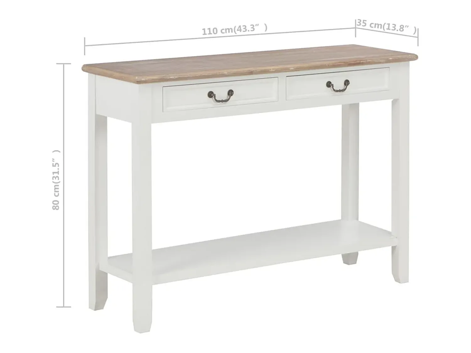 Consola*vidaxl Mesa consola de madera blanco 110x35x80 cm Branco