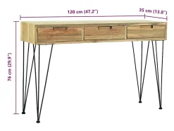 vidaxl Mesa consola em teca maciça 120x35x76 cm^ Consola