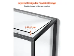 Consola| Mesa Consola em Vidro SucceBuy 2 Níveis, Retangular Moderna, Mesa de Apoio com Tabuleiro em Vidro Temperado, Pés em Ferro e Dispositivo Anti-Balanço, Preto