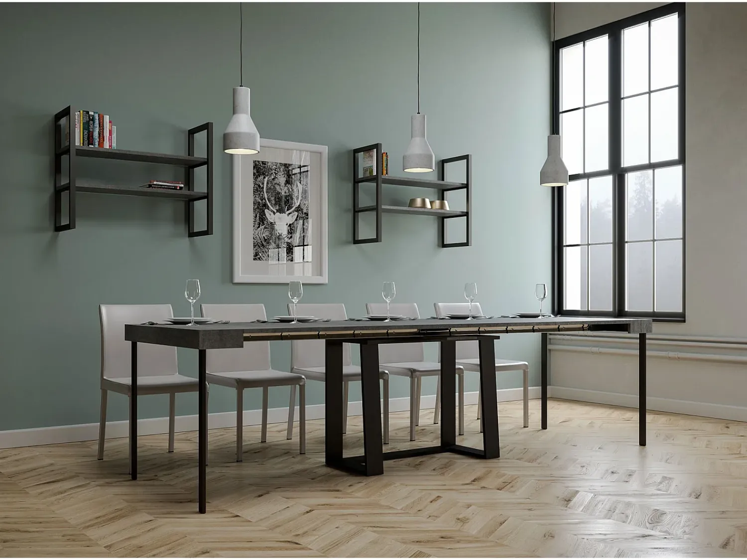 Consola|ITAMOBY Mesa consola extensível 90x40/288 cm Asia Cimento quadro Antracite Cinzento