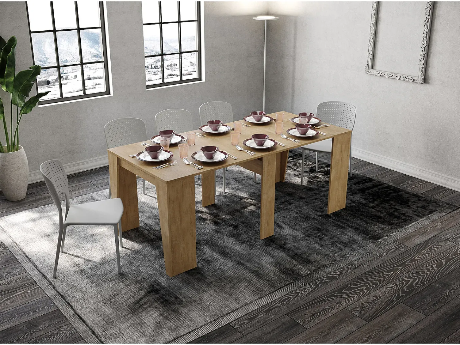 Consola|Ityhome Mesa consola extensível 90x48/204 cm Anvar Small carvalho natural Castanho