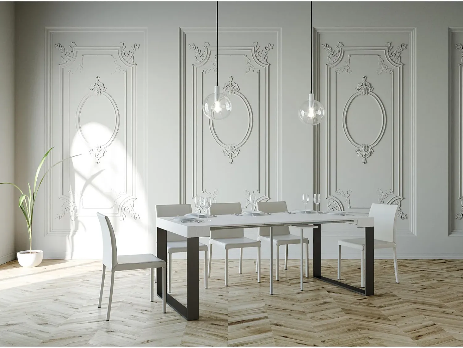 New ITAMOBY Mesa consola extensível 90x40/300 cm Elettra Cinza Branca quadro Antracite Branco