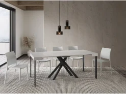 Consola*Ityhome Mesa consola extensível 90x40/300 cm Krack cinza branca pernas antracite Branco