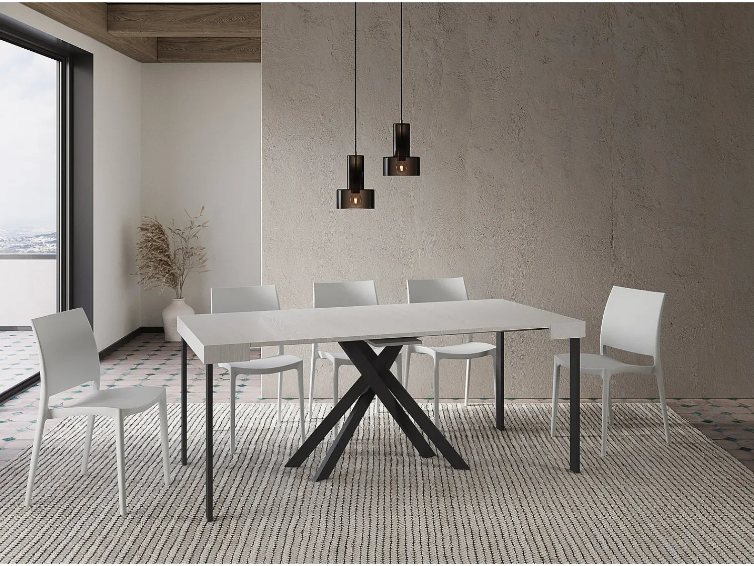 Consola*Ityhome Mesa consola extensível 90x40/300 cm Krack cinza branca pernas antracite Branco