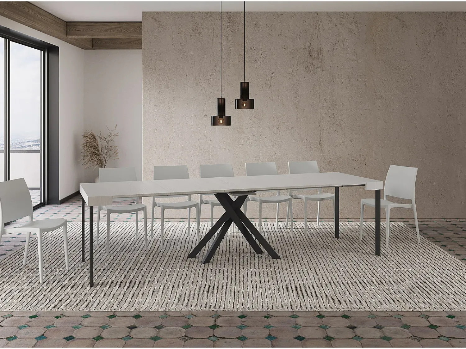Consola*Ityhome Mesa consola extensível 90x40/300 cm Krack cinza branca pernas antracite Branco