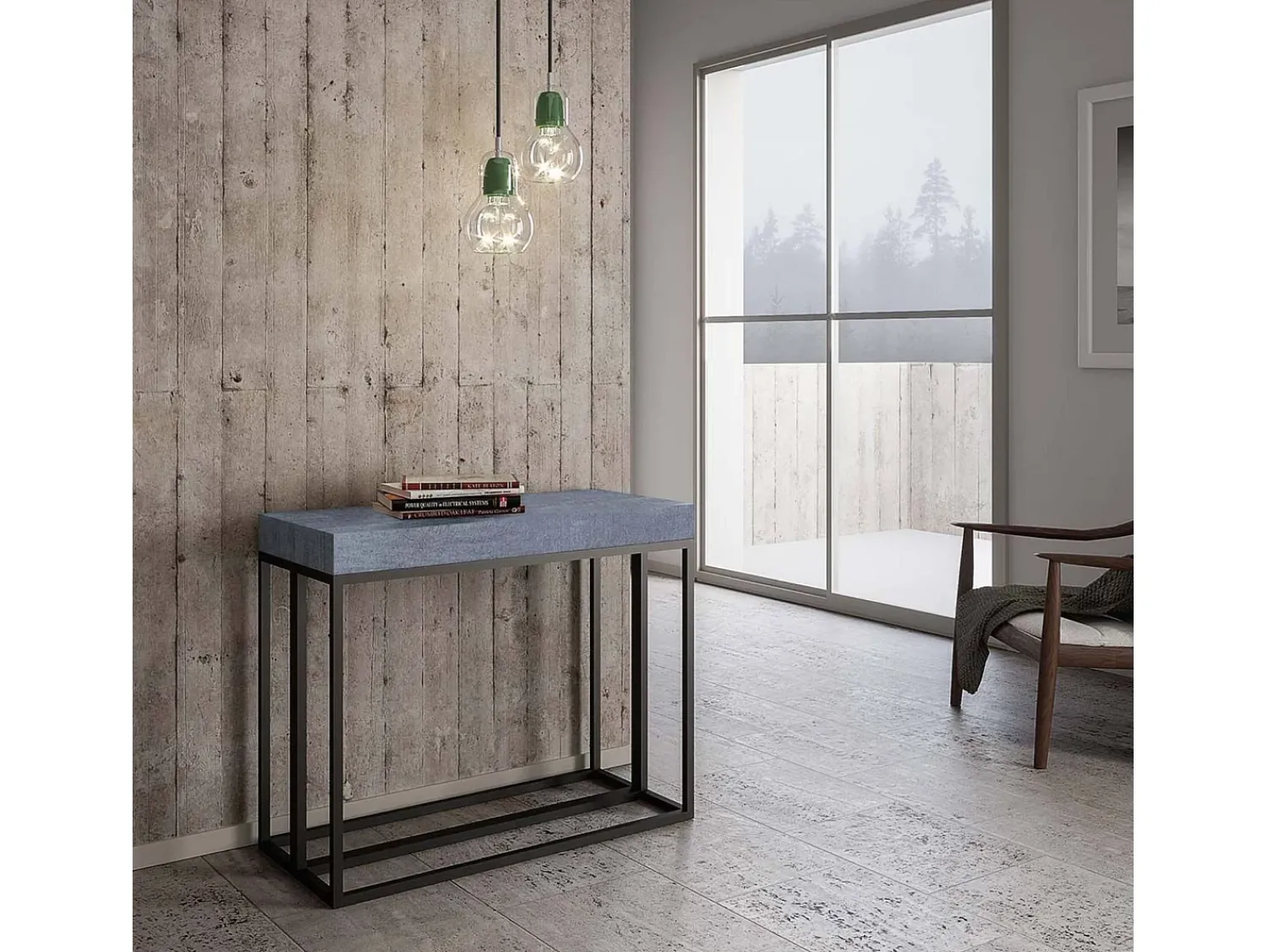 Consola*ITAMOBY Mesa consola extensível 90x40/300 cm Epoca Cimento quadro Antracite Cinzento
