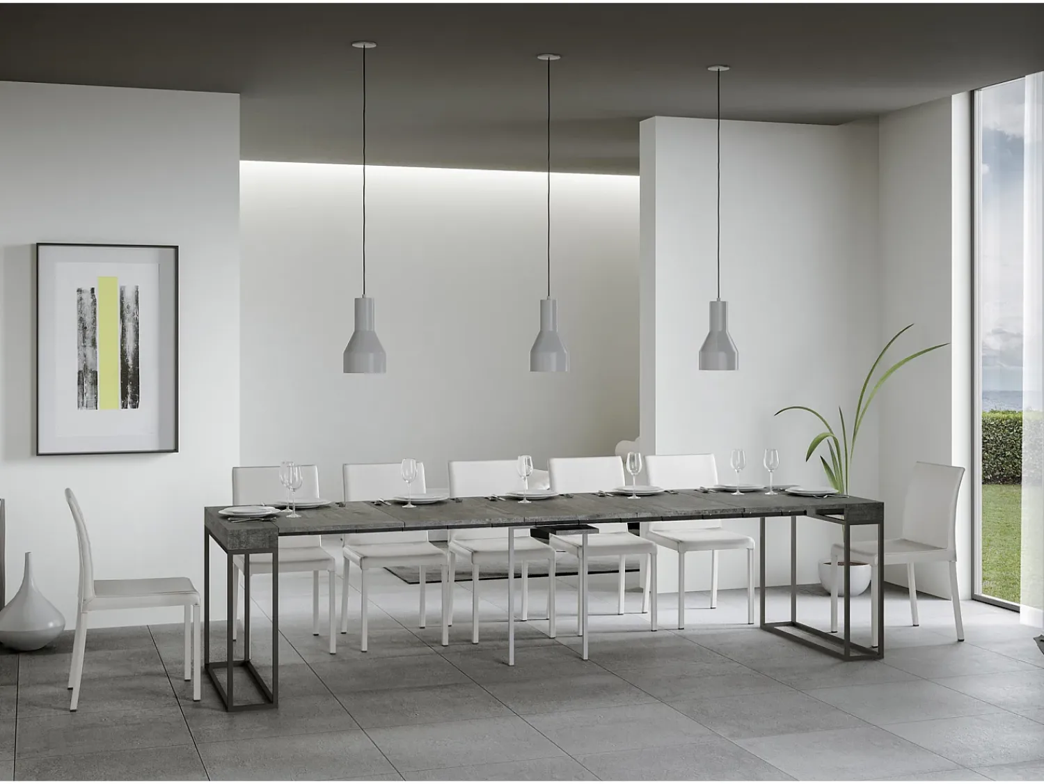 Consola*ITAMOBY Mesa consola extensível 90x40/300 cm Epoca Cimento quadro Antracite Cinzento