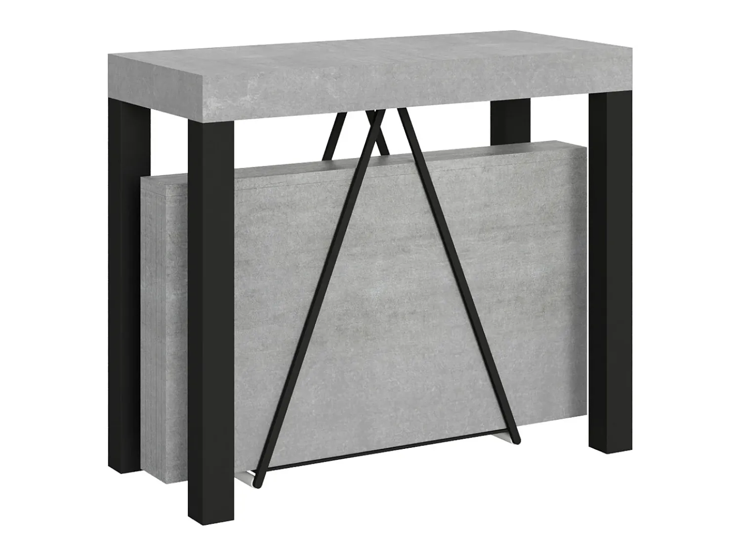 Consola|Ityhome Mesa consola extensível 90x40/300 cm Tiris cimento quadro antracite Cinzento