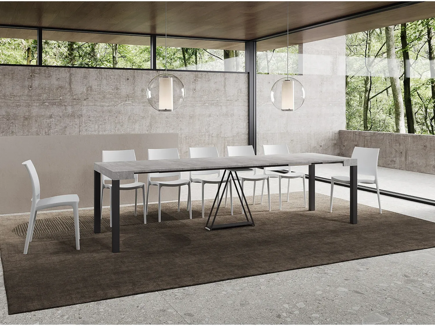 Consola|Ityhome Mesa consola extensível 90x40/300 cm Tiris cimento quadro antracite Cinzento