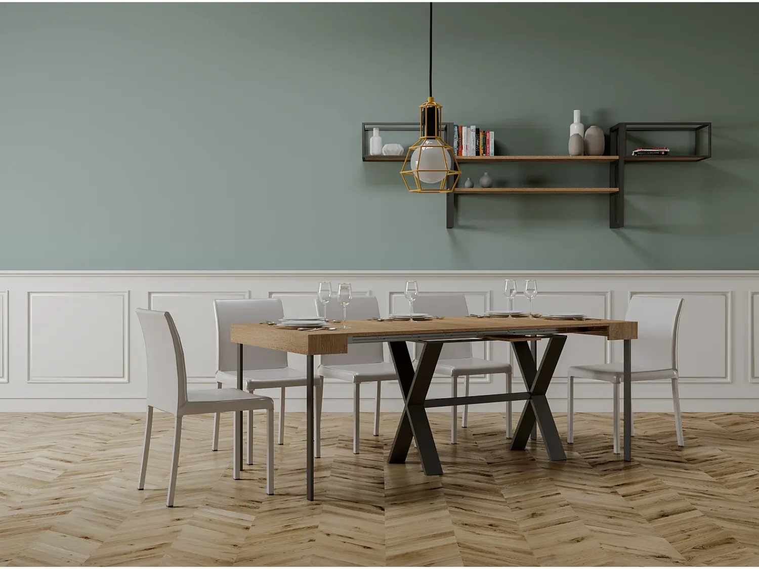 Clearance ITAMOBY Mesa consola extensível 90x40/196 cm Xenia Small Carvalho Natural quadro Antracite Natural claro