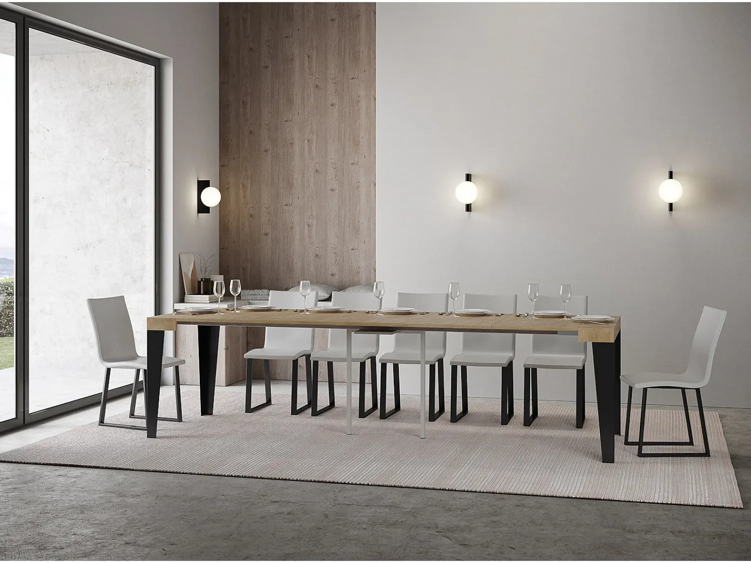 Consola*ITAMOBY Mesa consola extensível 90x40/300 cm Flame Carvalho Natural quadro Antracite Natural claro