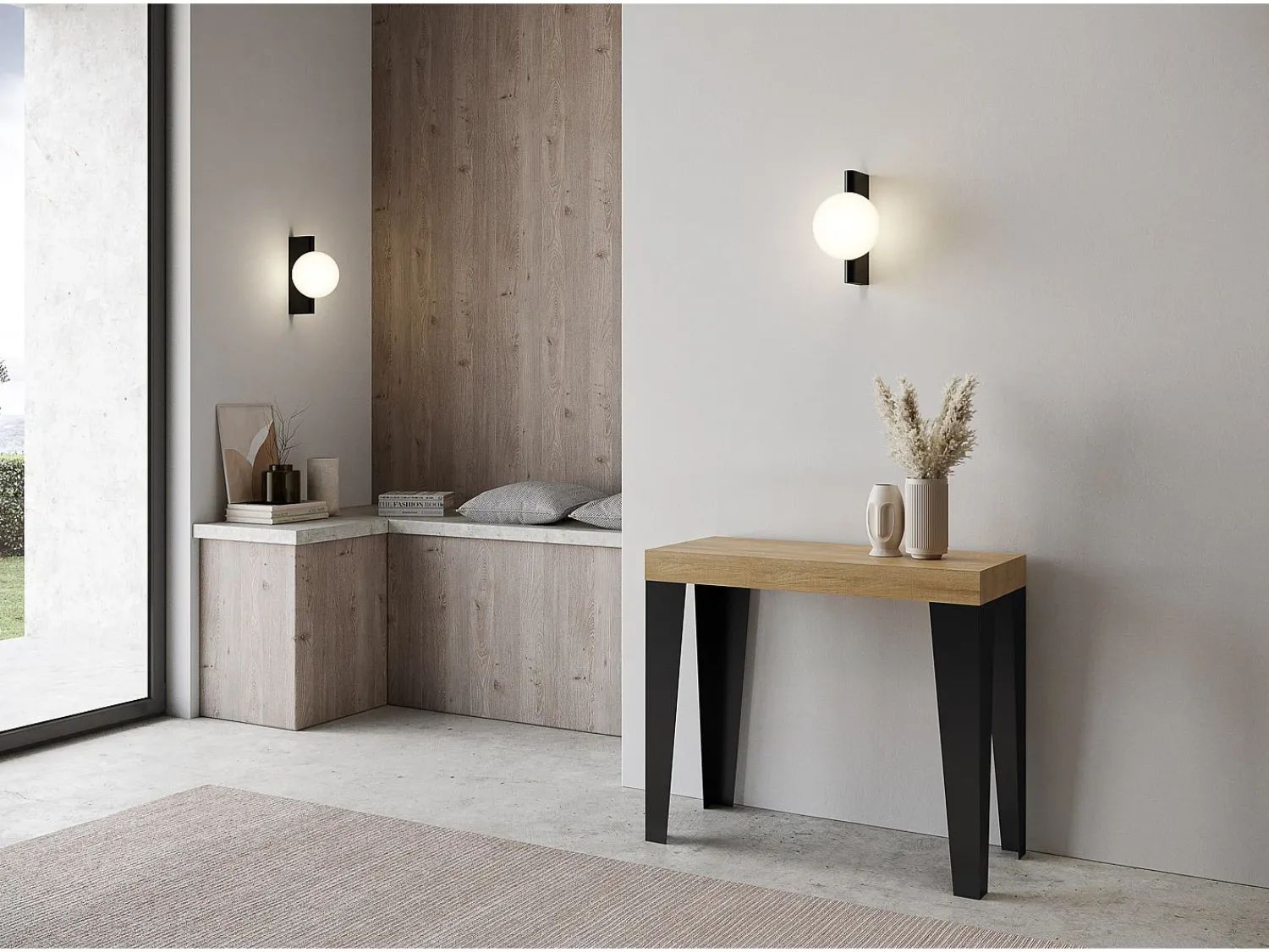 Consola*ITAMOBY Mesa consola extensível 90x40/300 cm Flame Carvalho Natural quadro Antracite Natural claro