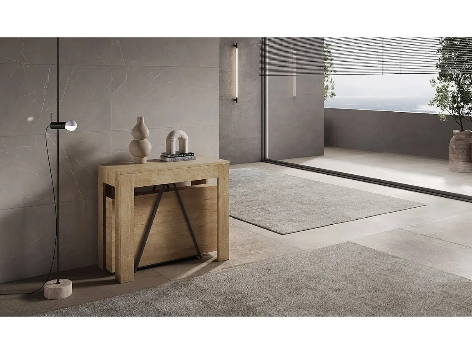 ITAMOBY Mesa consola extensível 90x42/302 cm Scicca Cinza Branca^ Consola