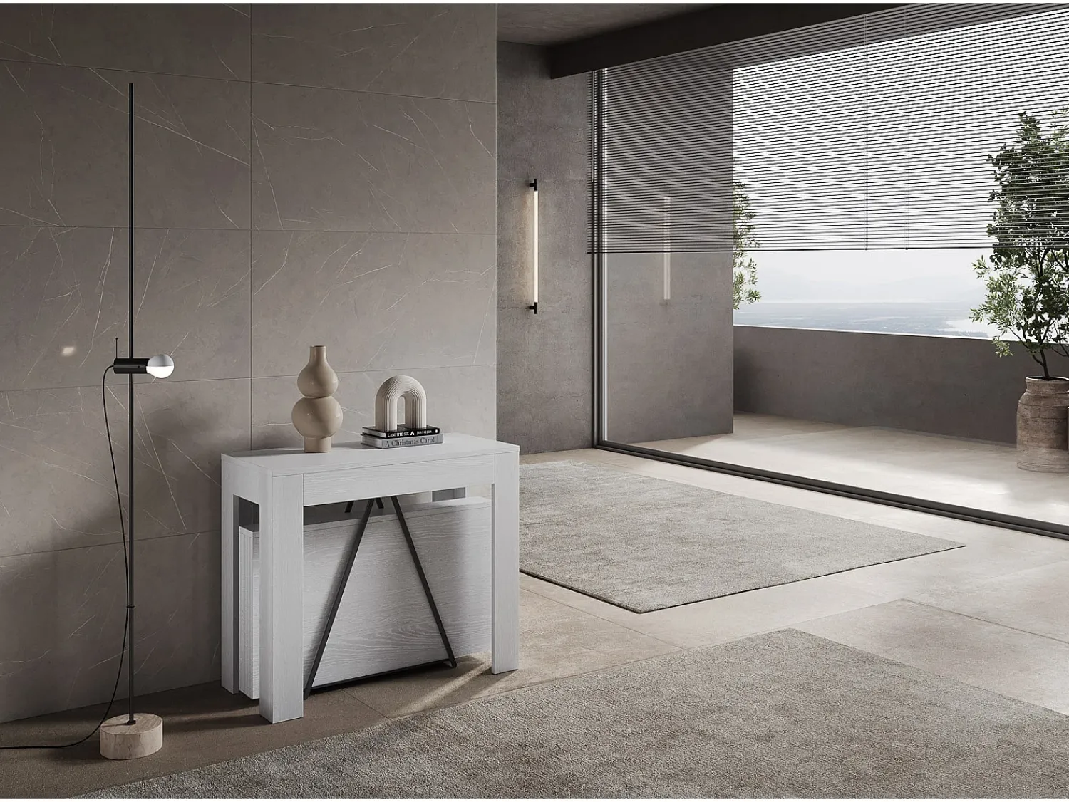 ITAMOBY Mesa consola extensível 90x42/302 cm Scicca Cinza Branca^ Consola