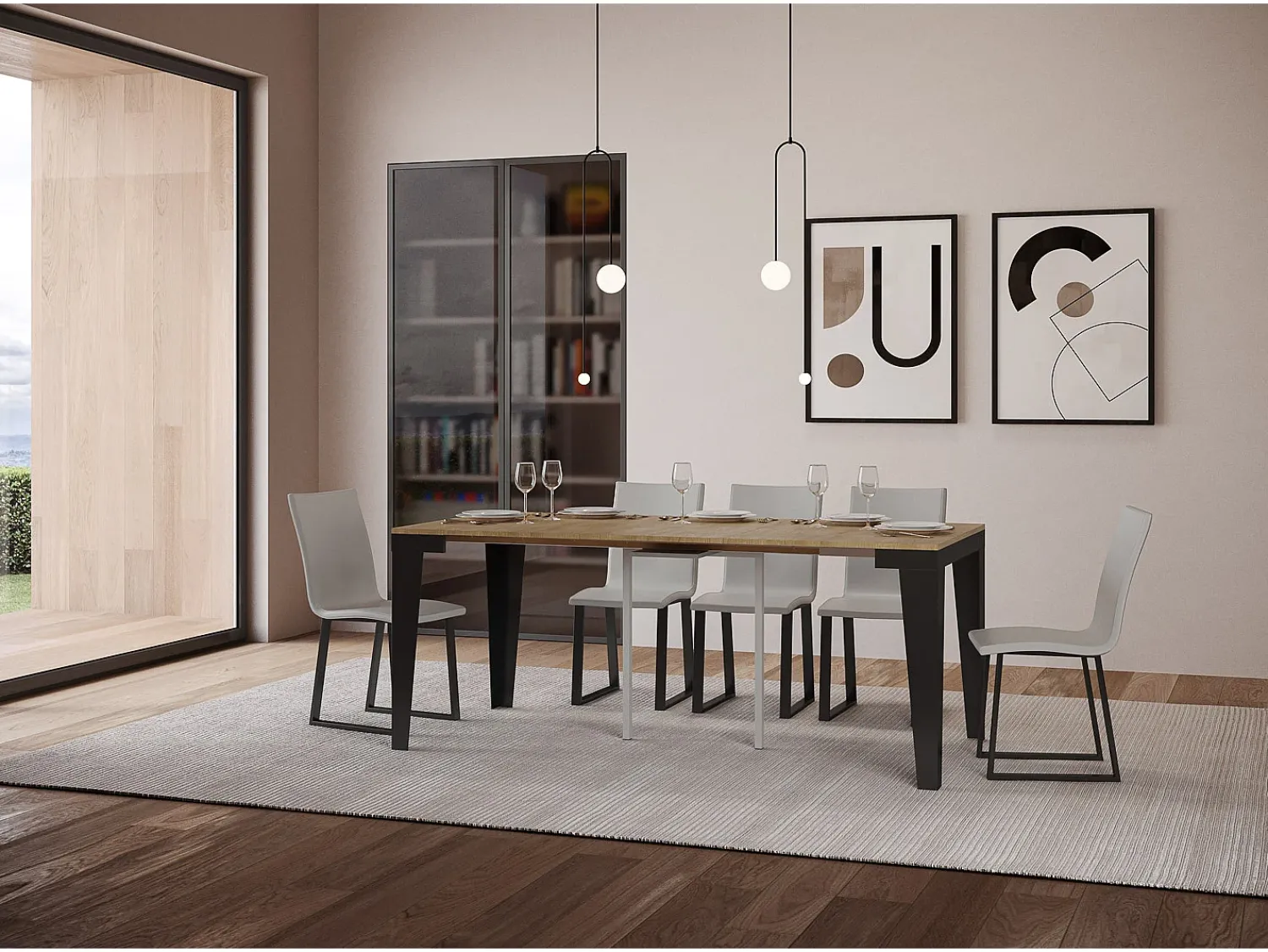Consola|ITAMOBY Mesa consola extensível 90x40/196 cm Flame Small Evolution Carvalho Natural quadro Antracite Natural claro