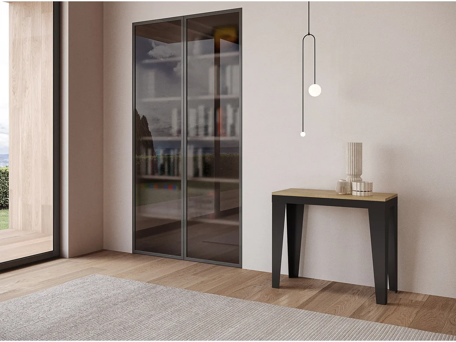 Consola|ITAMOBY Mesa consola extensível 90x40/196 cm Flame Small Evolution Carvalho Natural quadro Antracite Natural claro