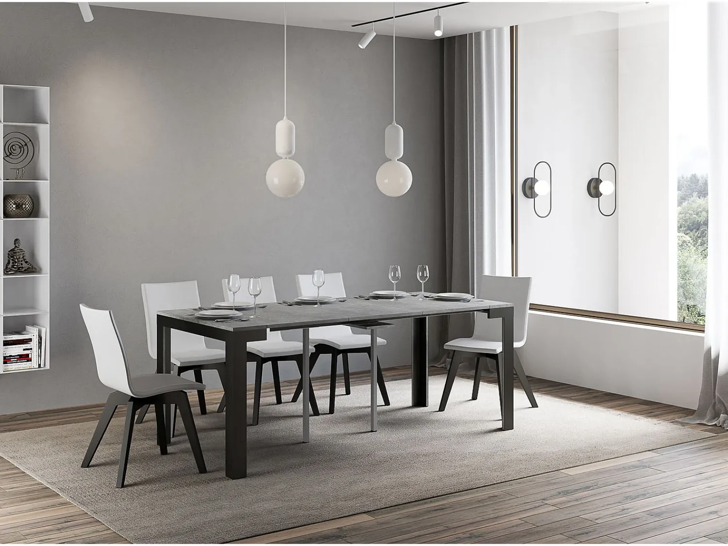 Consola*ITAMOBY Mesa consola extensível 90x40/196 cm Linea Evolution Small Cimento quadro Antracite Cinzento