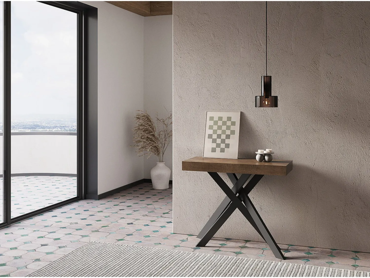 Ityhome Mesa consola extensível 90x40/196 cm Krack Small nogueira pernas antracite^ Consola