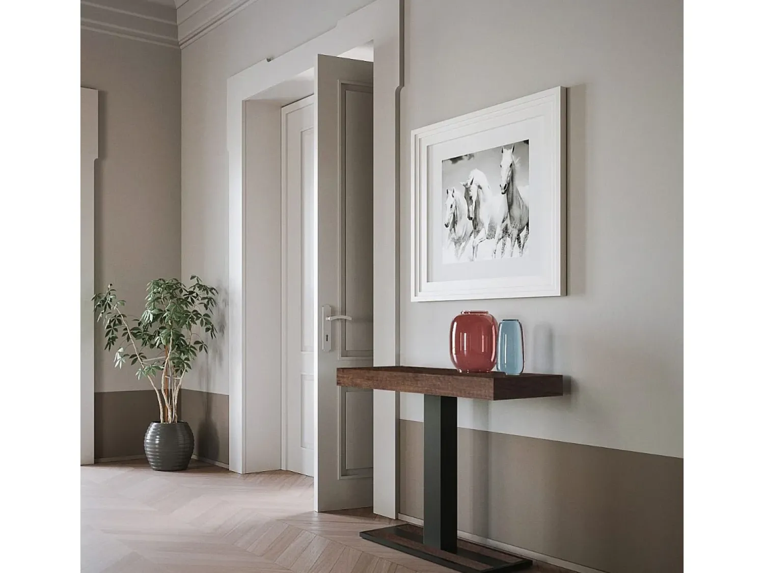 Consola|ITAMOBY Mesa consola extensível 90x40/196 cm Capital Small Nogueira quadro Antracite Natural escuro