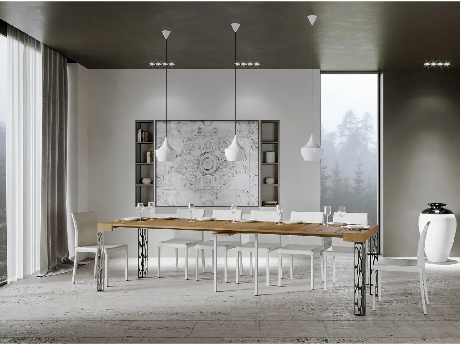 Discount ITAMOBY Mesa consola extensível 90x40/300 cm Ghibli Carvalho Natural quadro Antracite Natural claro