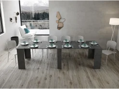 Consola*Ityhome Mesa consola extensível 90x48/296 cm Bakari antracite espatulado Cinzento