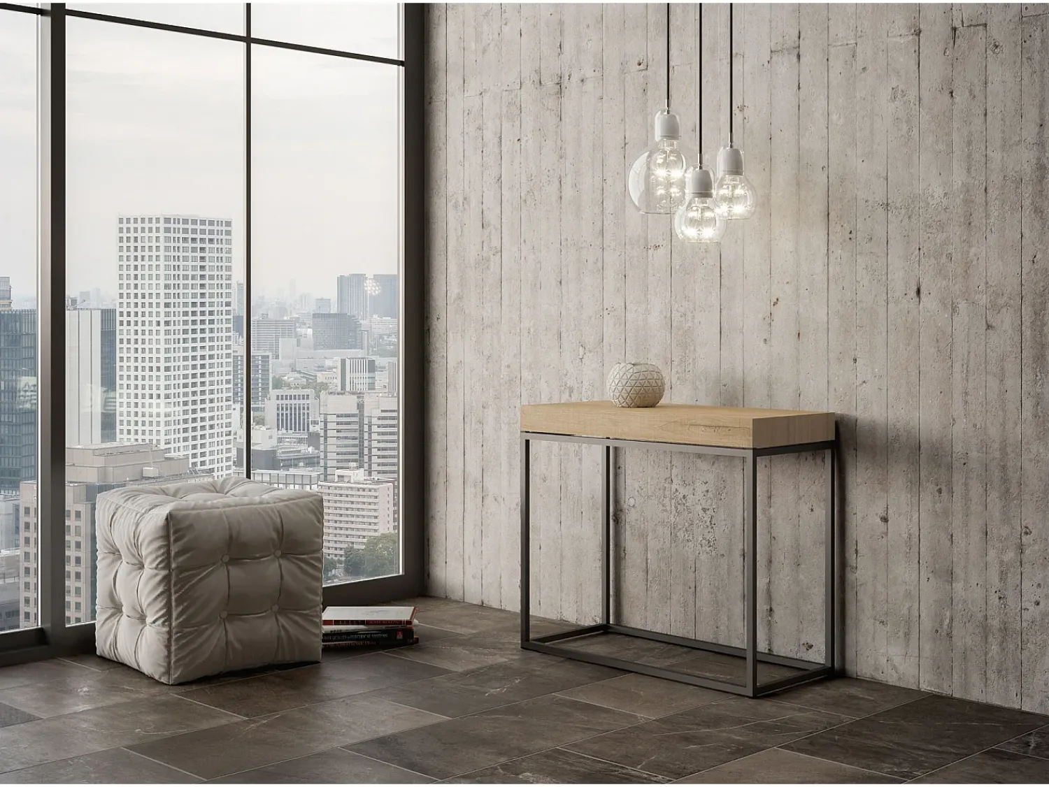 ITAMOBY Mesa consola extensível 90x40/196 cm Nordica Small Carvalho Natural quadro Antracite^ Consola