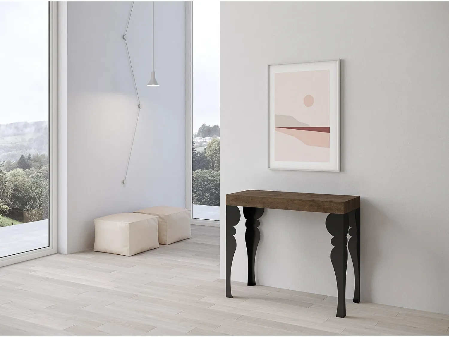 Consola|ITAMOBY Mesa consola extensível 90x40/196 cm Paxon Small Nogueira quadro Antracite Natural escuro